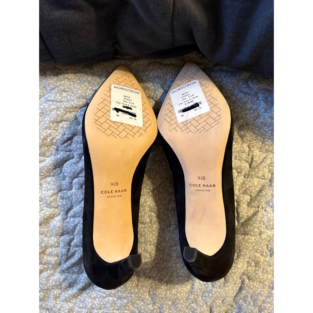 Cole Haan Grand 360 Black Suede Scalloped Pointed Toe Pumps W35022 Women's 9.5B - Picture 8 of 10